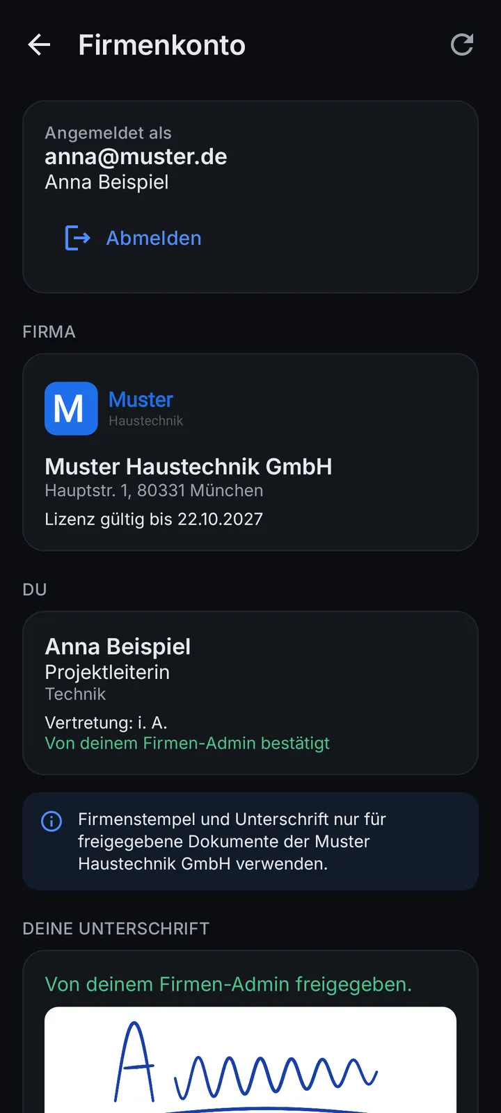 Firmenkonto in der App